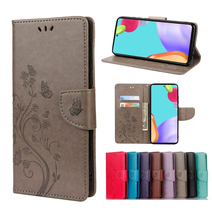 Estuche para teléfono de cuero con tapa horizontal con patrón de flores de mariposa con ranura para tarjeta y soporte, For Samsung Galaxy A33 5G, For Samsung Galaxy A53 5G, For Xiaomi Redmi Note 11 Pro, For Xiaomi Redmi Note 11