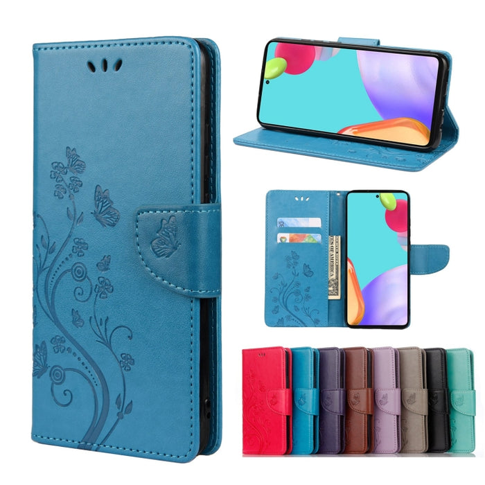 Estuche para teléfono de cuero con tapa horizontal con patrón de flores de mariposa con ranura para tarjeta y soporte, For Samsung Galaxy A33 5G, For Samsung Galaxy A53 5G, For Xiaomi Redmi Note 11 Pro, For Xiaomi Redmi Note 11