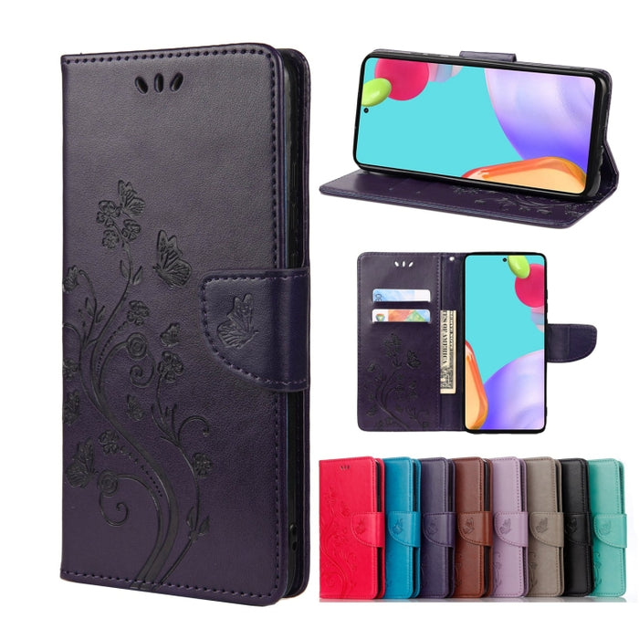 Estuche para teléfono de cuero con tapa horizontal con patrón de flores de mariposa con ranura para tarjeta y soporte, For Samsung Galaxy A33 5G, For Samsung Galaxy A53 5G, For Xiaomi Redmi Note 11 Pro, For Xiaomi Redmi Note 11