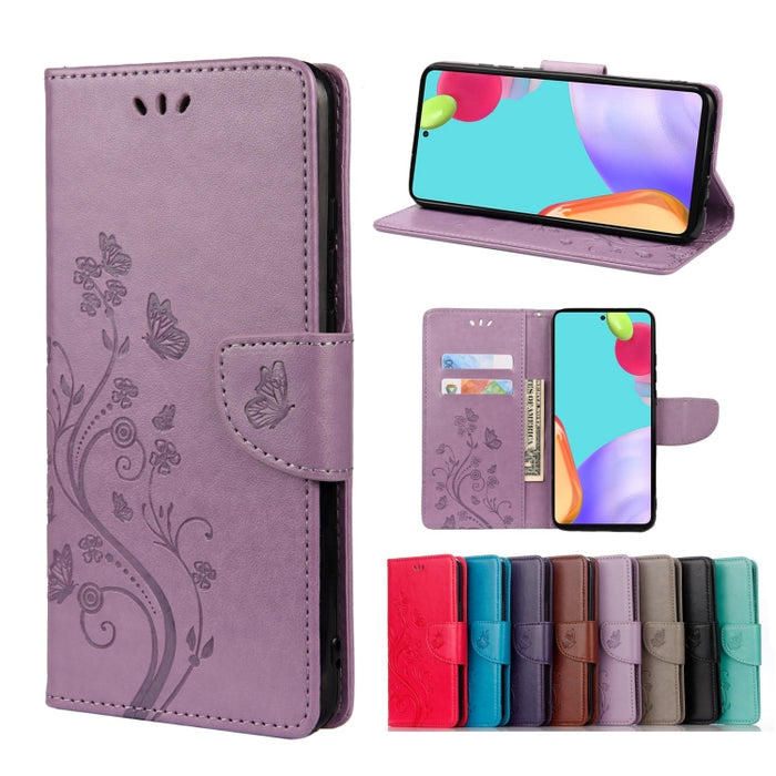 Estuche para teléfono de cuero con tapa horizontal con patrón de flores de mariposa con ranura para tarjeta y soporte, For Samsung Galaxy A33 5G, For Samsung Galaxy A53 5G, For Xiaomi Redmi Note 11 Pro, For Xiaomi Redmi Note 11
