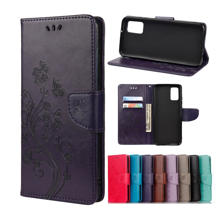 Estuche para teléfono de cuero con tapa horizontal con patrón de flores de mariposa con ranura para tarjeta y soporte, For Samsung Galaxy A33 5G, For Samsung Galaxy A53 5G, For Xiaomi Redmi Note 11 Pro, For Xiaomi Redmi Note 11