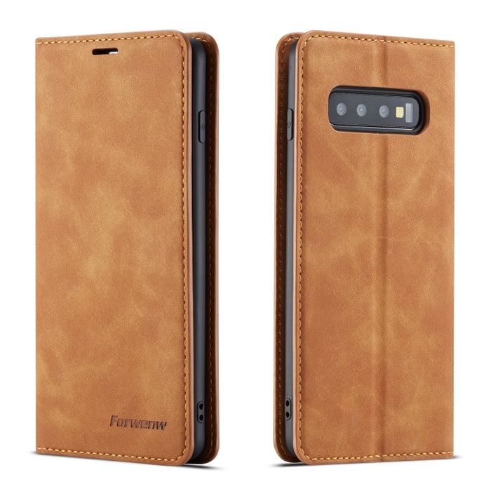 Forwenw Dream Series Oil Edge Fuerte magnetismo Funda de cuero con tapa horizontal con soporte y ranuras para tarjetas y billetera y marco de fotos, For Galaxy S9+, For Galaxy S10, For Galaxy S10+, For Galaxy S10e, For iPhone 6s / 6                    ...