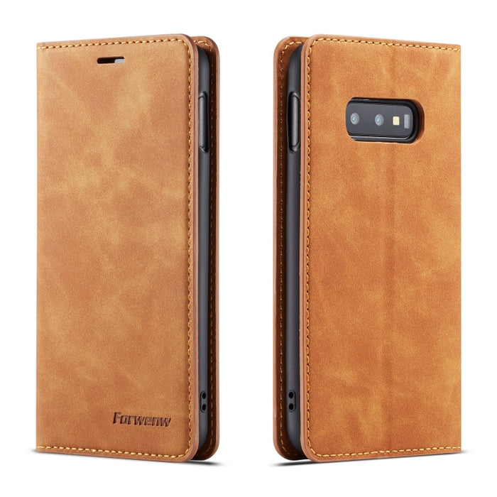Forwenw Dream Series Oil Edge Fuerte magnetismo Funda de cuero con tapa horizontal con soporte y ranuras para tarjetas y billetera y marco de fotos, For Galaxy S9+, For Galaxy S10, For Galaxy S10+, For Galaxy S10e, For iPhone 6s / 6                    ...