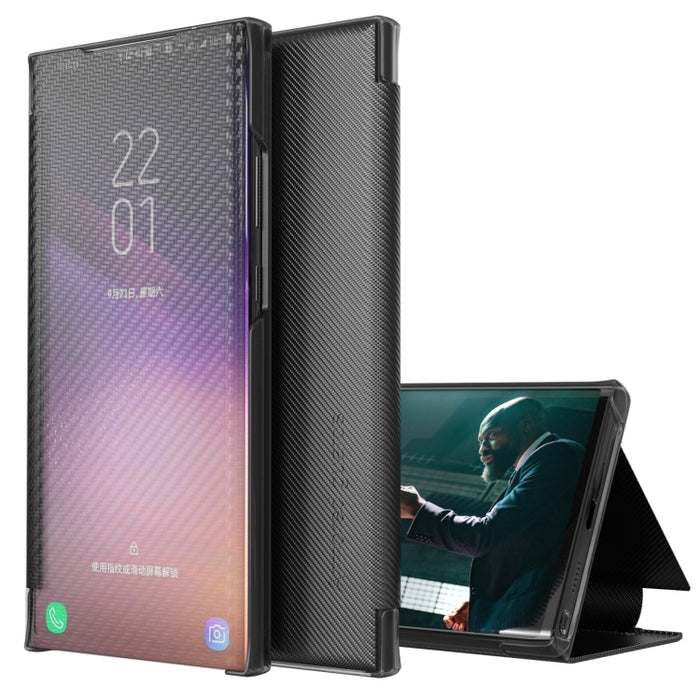Estuche para teléfono de cuero View Time de fibra de carbono, For Samsung Galaxy S22 5G, For Samsung Galaxy S22+ 5G, For Samsung Galaxy S22 Ultra 5G, For Xiaomi Redmi Note 11 5G, For Xiaomi Redmi Note 11 Pro 5G