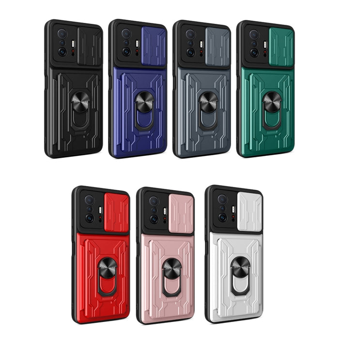 Funda para teléfono con funda para cámara con ranura para tarjeta y soporte, For Xiaomi 11T, For Xiaomi Redmi Note 10 Pro, For Xiaomi Redmi 10, For Samsung Galaxy S21 FE 5G