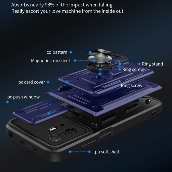 Funda para teléfono con funda para cámara con ranura para tarjeta y soporte, For Xiaomi 11T, For Xiaomi Redmi Note 10 Pro, For Xiaomi Redmi 10, For Samsung Galaxy S21 FE 5G