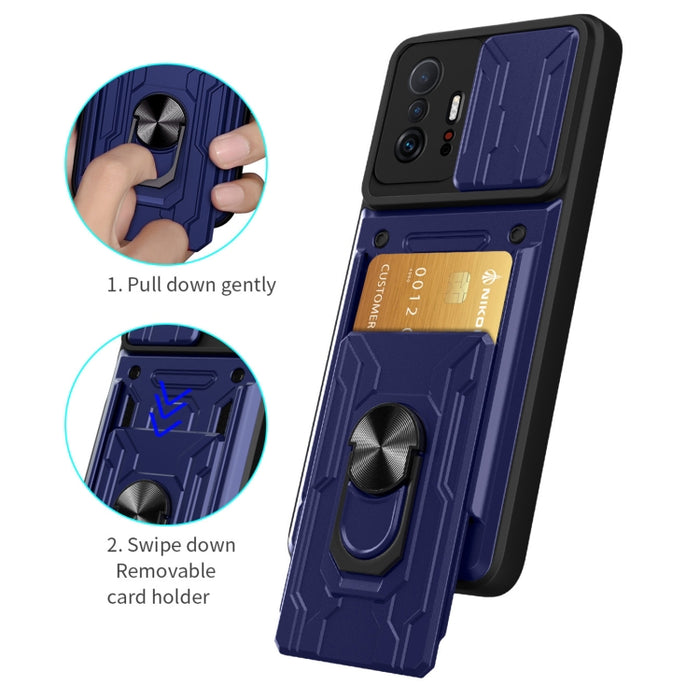 Funda para teléfono con funda para cámara con ranura para tarjeta y soporte, For Xiaomi 11T, For Xiaomi Redmi Note 10 Pro, For Xiaomi Redmi 10, For Samsung Galaxy S21 FE 5G