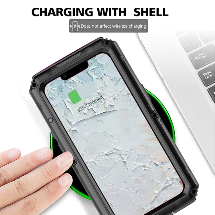Caja de teléfono de silicona + metal a prueba de agua a prueba de golpes con protector de pantalla