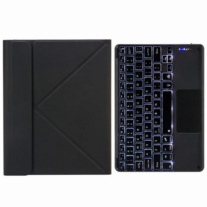 H-097CS Estuche de cuero con teclado Bluetooth con retroiluminación táctil y soporte triple trasero