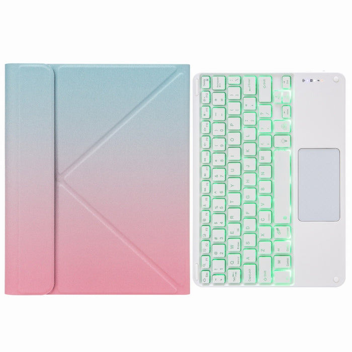 H-097CS Estuche de cuero con teclado Bluetooth con retroiluminación táctil y soporte triple trasero