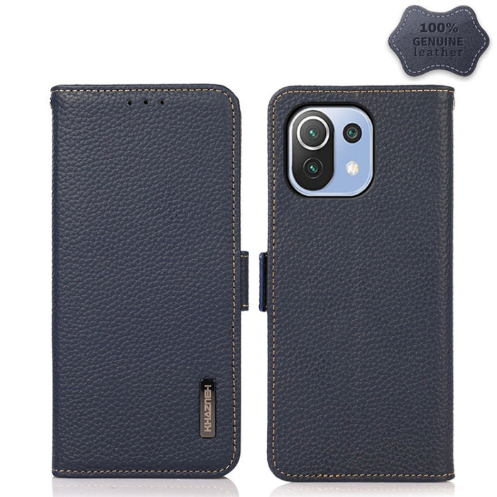 KHAZNEH Side-Magnetic Litchi Genuine Leather RFID Phone Case, For Xiaomi Mi 11 Lite 5G / Mi 11 Lite, For Xiaomi Mi 11, For Xiaomi Mi 11T / Mi 11T Pro, For Xiaomi Redmi Note 10 5G, For Xiaomi Redmi Note 10 Pro, For Xiaomi Redmi K40 Pro / Poco F3        ...