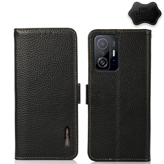KHAZNEH Side-Magnetic Litchi Genuine Leather RFID Phone Case, For Xiaomi Mi 11 Lite 5G / Mi 11 Lite, For Xiaomi Mi 11, For Xiaomi Mi 11T / Mi 11T Pro, For Xiaomi Redmi Note 10 5G, For Xiaomi Redmi Note 10 Pro, For Xiaomi Redmi K40 Pro / Poco F3        ...