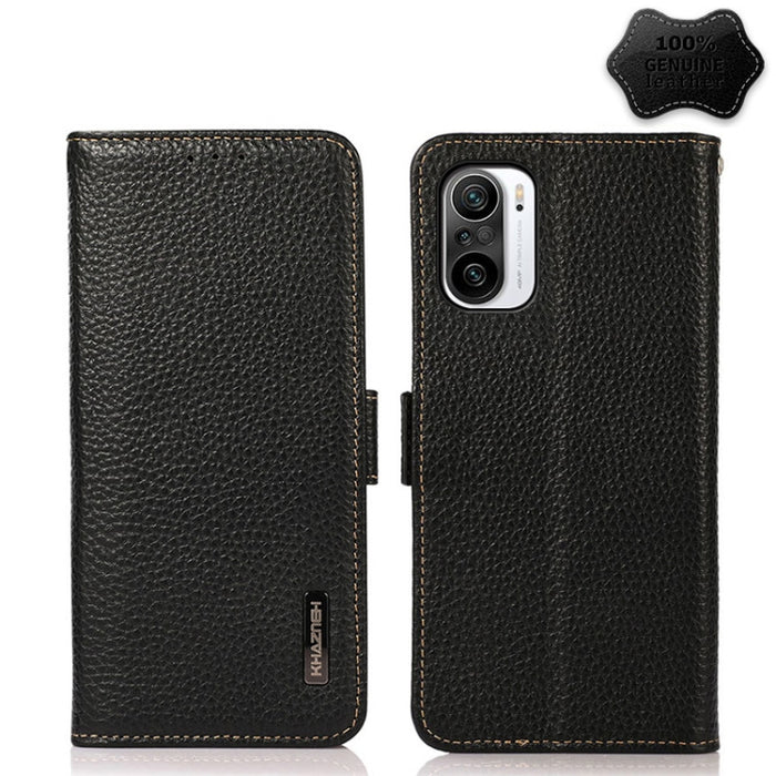 KHAZNEH Side-Magnetic Litchi Genuine Leather RFID Phone Case, For Xiaomi Mi 11 Lite 5G / Mi 11 Lite, For Xiaomi Mi 11, For Xiaomi Mi 11T / Mi 11T Pro, For Xiaomi Redmi Note 10 5G, For Xiaomi Redmi Note 10 Pro, For Xiaomi Redmi K40 Pro / Poco F3        ...