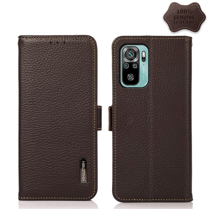 KHAZNEH Side-Magnetic Litchi Genuine Leather RFID Phone Case, For Xiaomi Mi 11 Lite 5G / Mi 11 Lite, For Xiaomi Mi 11, For Xiaomi Mi 11T / Mi 11T Pro, For Xiaomi Redmi Note 10 5G, For Xiaomi Redmi Note 10 Pro, For Xiaomi Redmi K40 Pro / Poco F3        ...