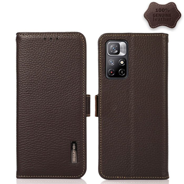 KHAZNEH Side-Magnetic Litchi Genuine Leather RFID Phone Case, For Xiaomi Mi 11 Lite 5G / Mi 11 Lite, For Xiaomi Mi 11, For Xiaomi Mi 11T / Mi 11T Pro, For Xiaomi Redmi Note 10 5G, For Xiaomi Redmi Note 10 Pro, For Xiaomi Redmi K40 Pro / Poco F3        ...