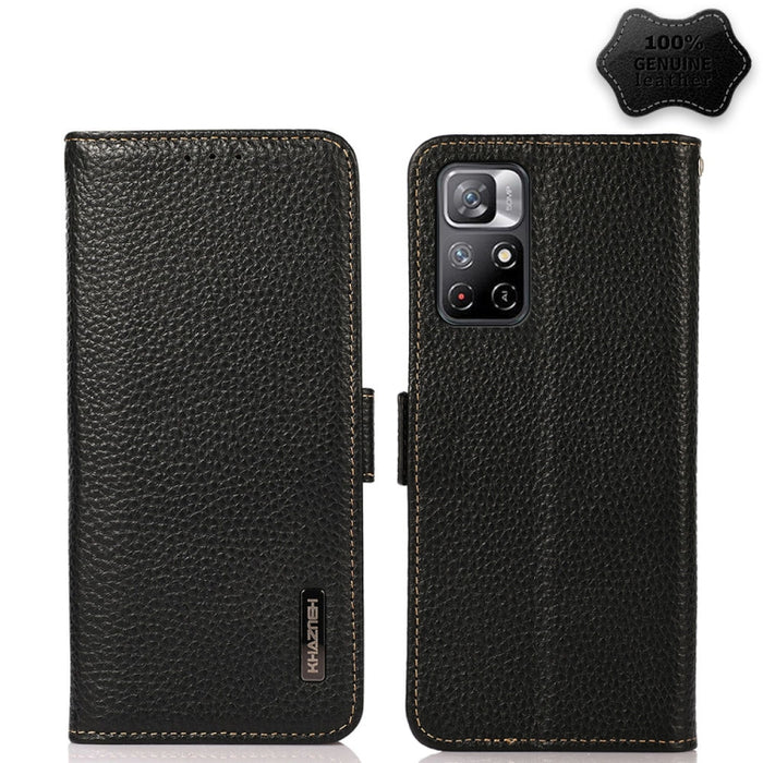KHAZNEH Side-Magnetic Litchi Genuine Leather RFID Phone Case, For Xiaomi Mi 11 Lite 5G / Mi 11 Lite, For Xiaomi Mi 11, For Xiaomi Mi 11T / Mi 11T Pro, For Xiaomi Redmi Note 10 5G, For Xiaomi Redmi Note 10 Pro, For Xiaomi Redmi K40 Pro / Poco F3        ...