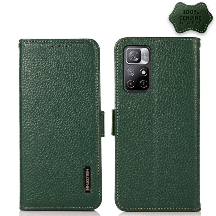 KHAZNEH Side-Magnetic Litchi Genuine Leather RFID Phone Case, For Xiaomi Mi 11 Lite 5G / Mi 11 Lite, For Xiaomi Mi 11, For Xiaomi Mi 11T / Mi 11T Pro, For Xiaomi Redmi Note 10 5G, For Xiaomi Redmi Note 10 Pro, For Xiaomi Redmi K40 Pro / Poco F3        ...