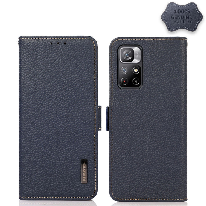 KHAZNEH Side-Magnetic Litchi Genuine Leather RFID Phone Case, For Xiaomi Mi 11 Lite 5G / Mi 11 Lite, For Xiaomi Mi 11, For Xiaomi Mi 11T / Mi 11T Pro, For Xiaomi Redmi Note 10 5G, For Xiaomi Redmi Note 10 Pro, For Xiaomi Redmi K40 Pro / Poco F3        ...