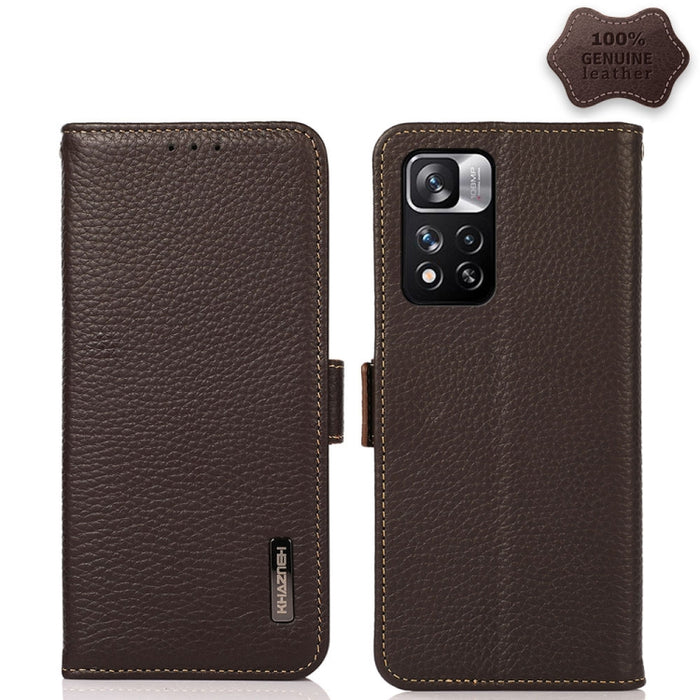 KHAZNEH Side-Magnetic Litchi Genuine Leather RFID Phone Case, For Xiaomi Mi 11 Lite 5G / Mi 11 Lite, For Xiaomi Mi 11, For Xiaomi Mi 11T / Mi 11T Pro, For Xiaomi Redmi Note 10 5G, For Xiaomi Redmi Note 10 Pro, For Xiaomi Redmi K40 Pro / Poco F3        ...
