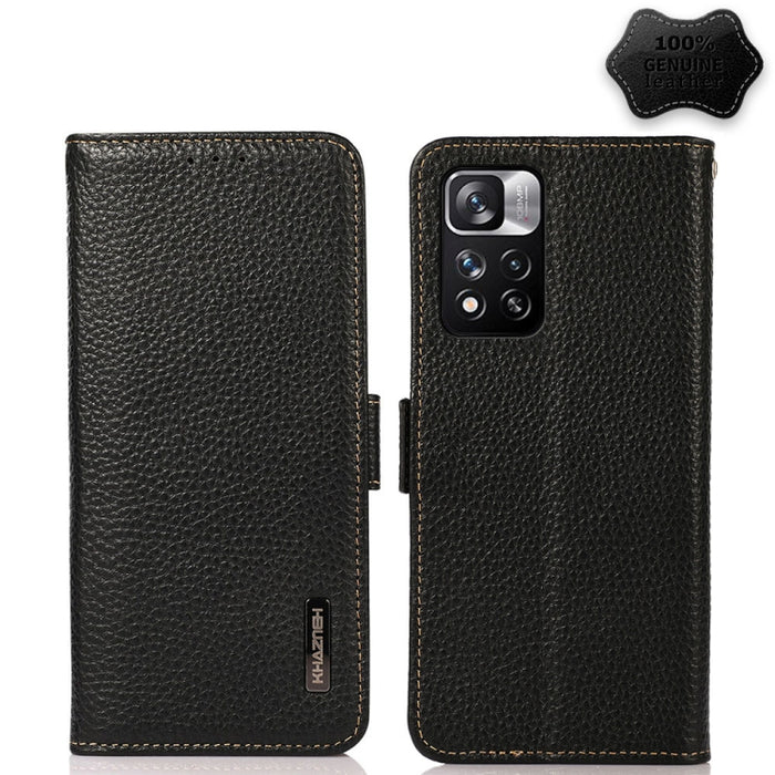 KHAZNEH Side-Magnetic Litchi Genuine Leather RFID Phone Case, For Xiaomi Mi 11 Lite 5G / Mi 11 Lite, For Xiaomi Mi 11, For Xiaomi Mi 11T / Mi 11T Pro, For Xiaomi Redmi Note 10 5G, For Xiaomi Redmi Note 10 Pro, For Xiaomi Redmi K40 Pro / Poco F3        ...