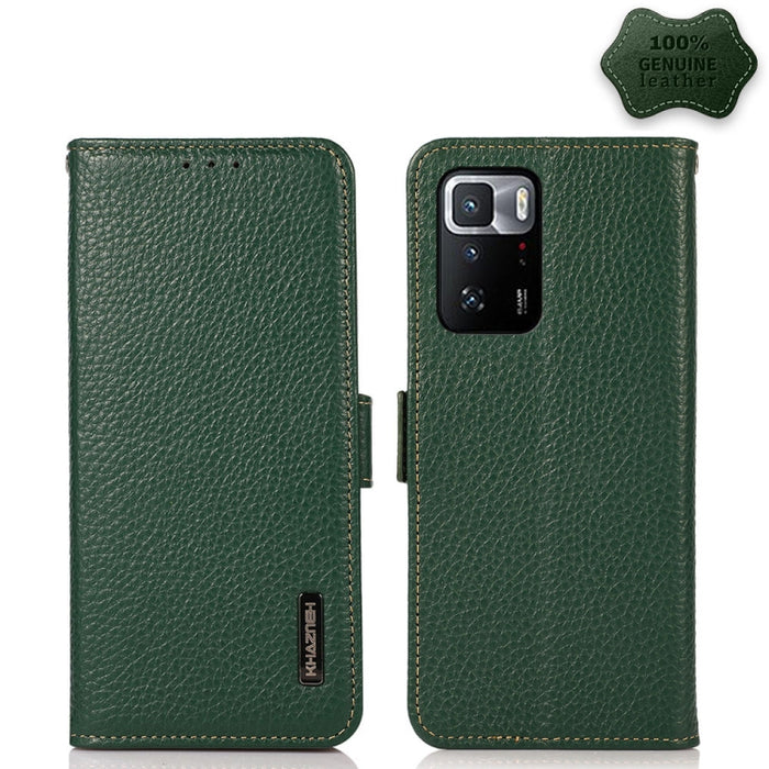 KHAZNEH Side-Magnetic Litchi Genuine Leather RFID Phone Case, For Xiaomi Mi 11 Lite 5G / Mi 11 Lite, For Xiaomi Mi 11, For Xiaomi Mi 11T / Mi 11T Pro, For Xiaomi Redmi Note 10 5G, For Xiaomi Redmi Note 10 Pro, For Xiaomi Redmi K40 Pro / Poco F3        ...