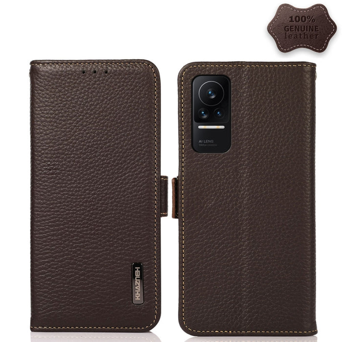 KHAZNEH Side-Magnetic Litchi Genuine Leather RFID Phone Case, For Xiaomi Mi 11 Lite 5G / Mi 11 Lite, For Xiaomi Mi 11, For Xiaomi Mi 11T / Mi 11T Pro, For Xiaomi Redmi Note 10 5G, For Xiaomi Redmi Note 10 Pro, For Xiaomi Redmi K40 Pro / Poco F3        ...