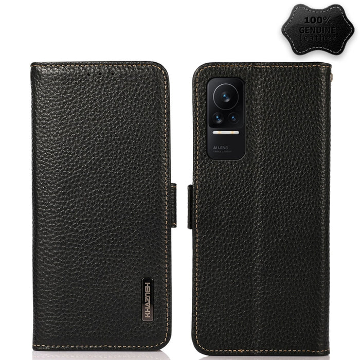 KHAZNEH Side-Magnetic Litchi Genuine Leather RFID Phone Case, For Xiaomi Mi 11 Lite 5G / Mi 11 Lite, For Xiaomi Mi 11, For Xiaomi Mi 11T / Mi 11T Pro, For Xiaomi Redmi Note 10 5G, For Xiaomi Redmi Note 10 Pro, For Xiaomi Redmi K40 Pro / Poco F3        ...