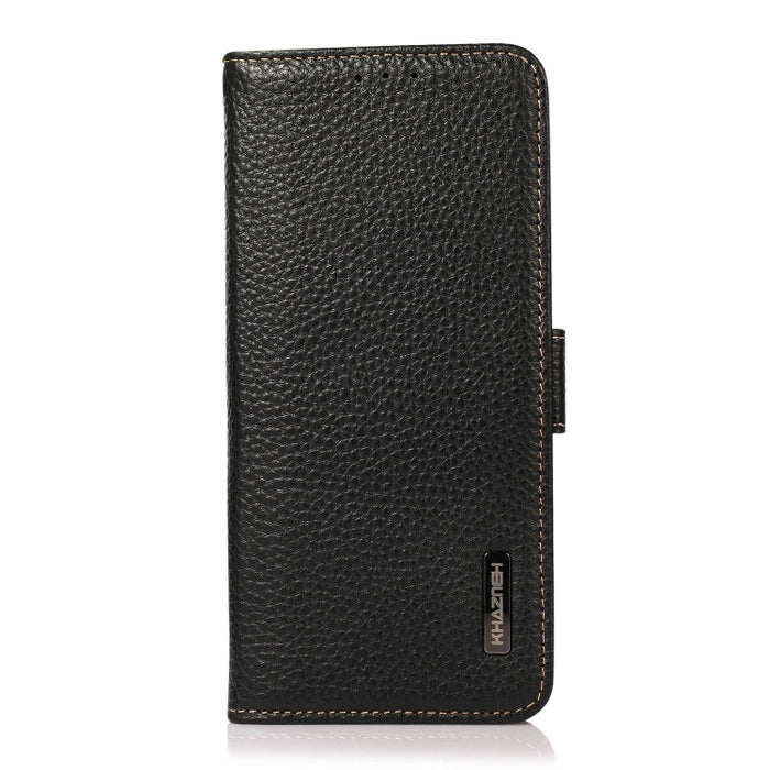 Estuche RFID de cuero genuino Litchi magnético lateral KHAZNEH