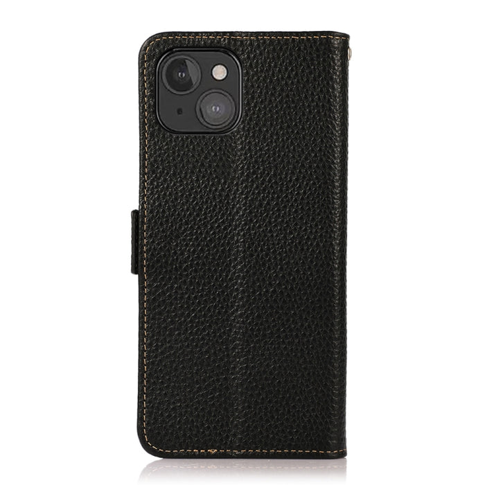 Estuche RFID de cuero genuino Litchi magnético lateral KHAZNEH