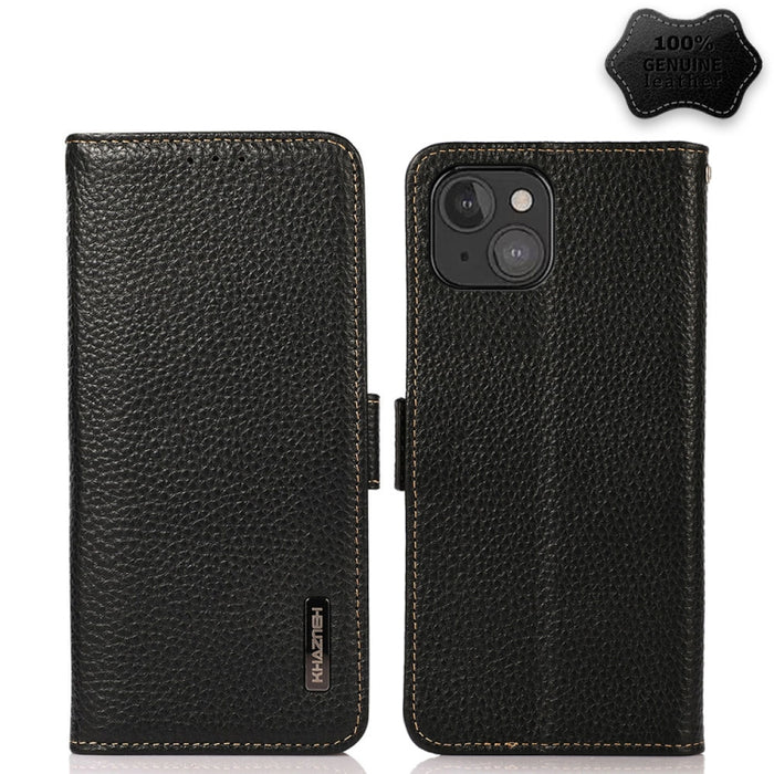 Estuche RFID de cuero genuino Litchi magnético lateral KHAZNEH