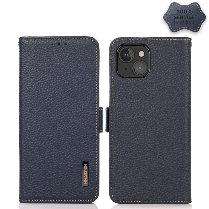 Estuche RFID de cuero genuino Litchi magnético lateral KHAZNEH