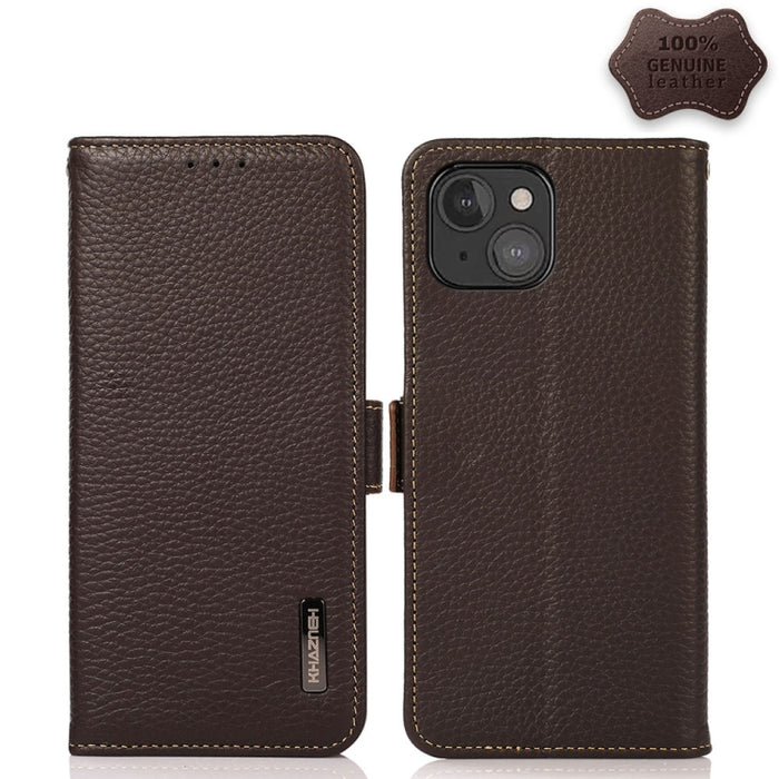 Estuche RFID de cuero genuino Litchi magnético lateral KHAZNEH
