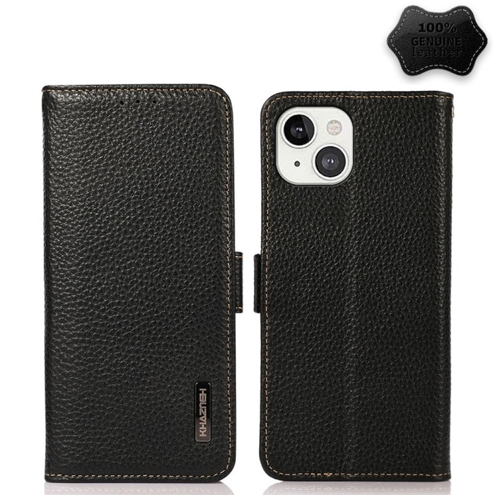 Estuche RFID de cuero genuino Litchi magnético lateral KHAZNEH