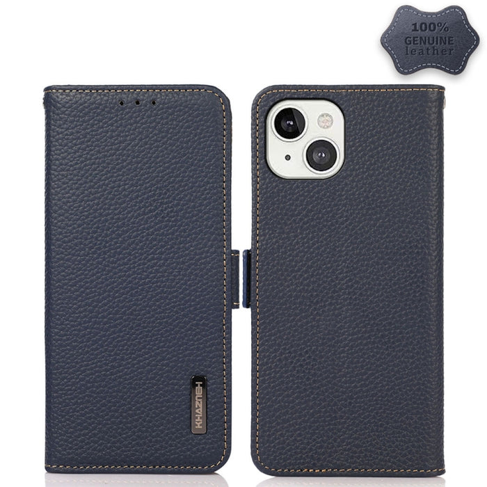 Estuche RFID de cuero genuino Litchi magnético lateral KHAZNEH