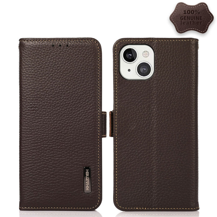 Estuche RFID de cuero genuino Litchi magnético lateral KHAZNEH