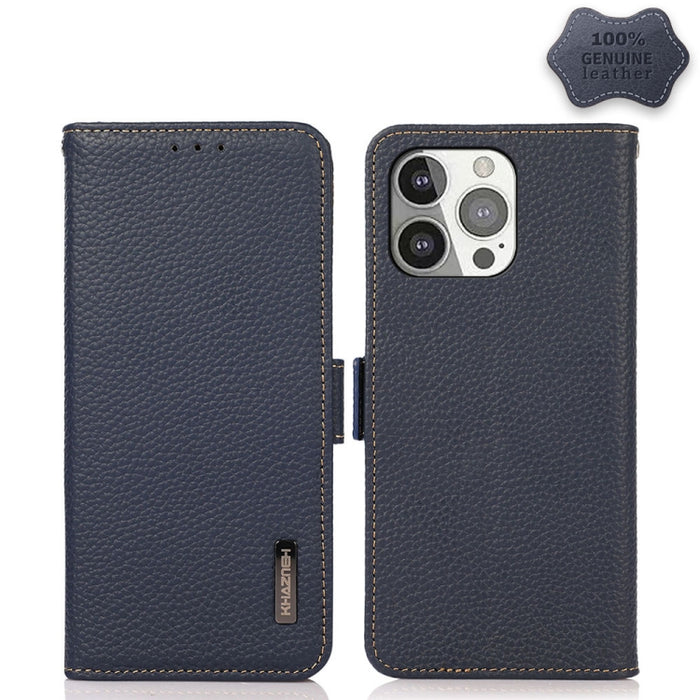 Estuche RFID de cuero genuino Litchi magnético lateral KHAZNEH