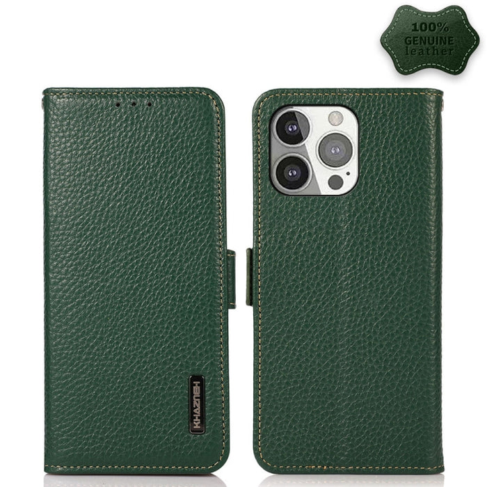 Estuche RFID de cuero genuino Litchi magnético lateral KHAZNEH