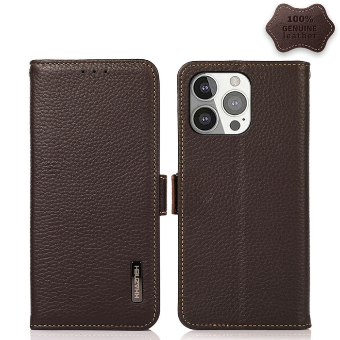 Estuche RFID de cuero genuino Litchi magnético lateral KHAZNEH