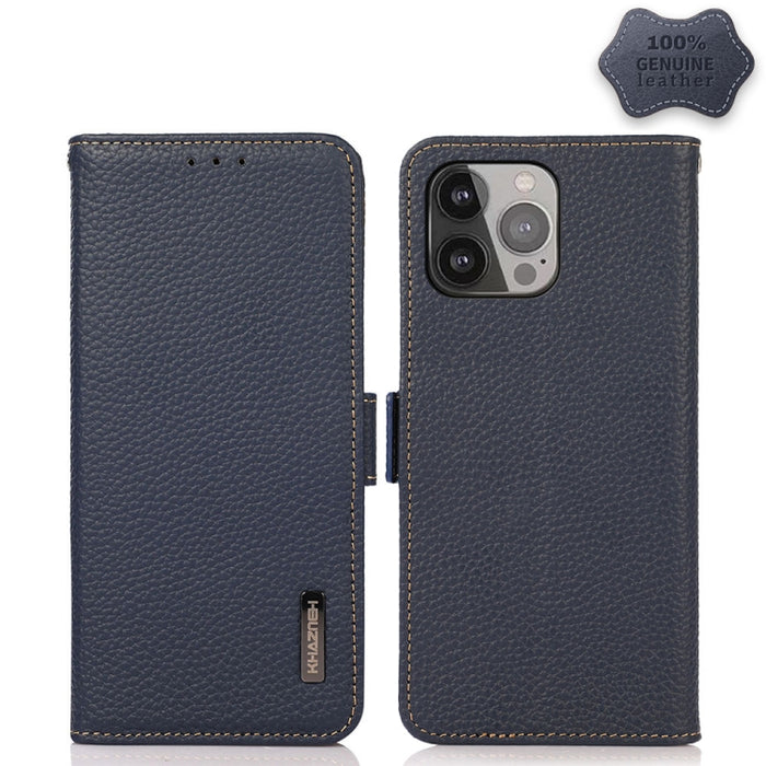 Estuche RFID de cuero genuino Litchi magnético lateral KHAZNEH