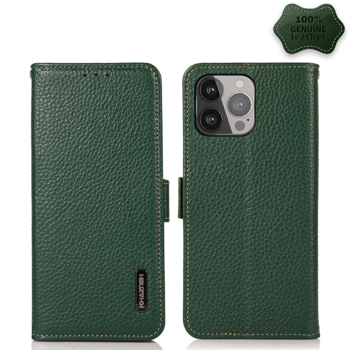 Estuche RFID de cuero genuino Litchi magnético lateral KHAZNEH