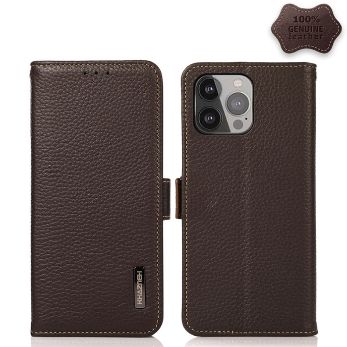 Estuche RFID de cuero genuino Litchi magnético lateral KHAZNEH