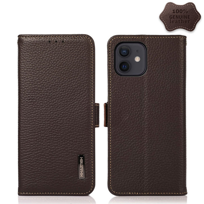 Estuche RFID de cuero genuino Litchi magnético lateral KHAZNEH