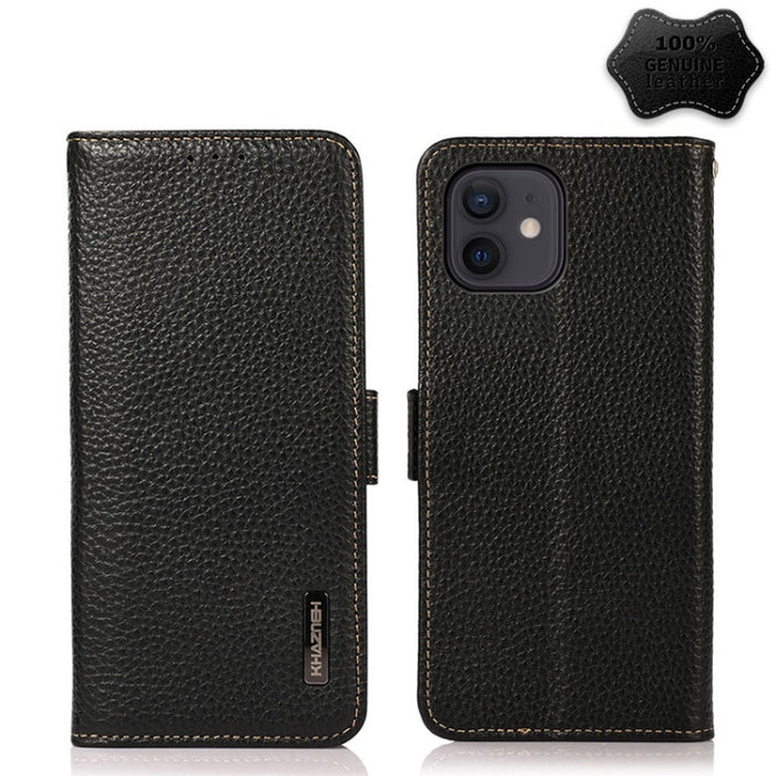 Estuche RFID de cuero genuino Litchi magnético lateral KHAZNEH