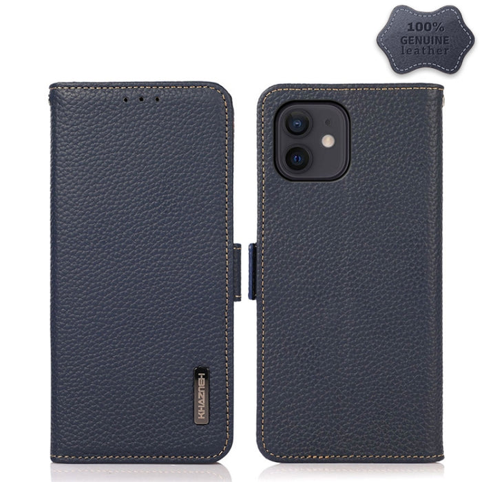 Estuche RFID de cuero genuino Litchi magnético lateral KHAZNEH