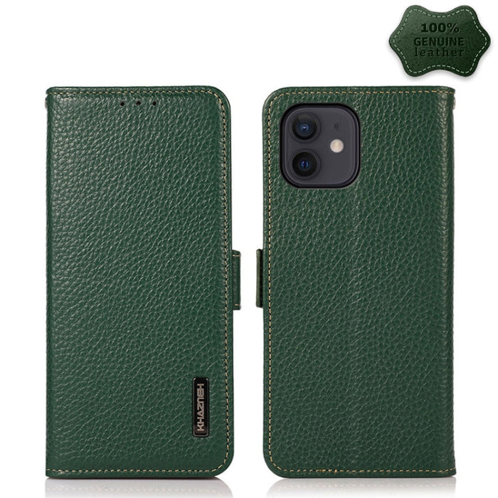 Estuche RFID de cuero genuino Litchi magnético lateral KHAZNEH
