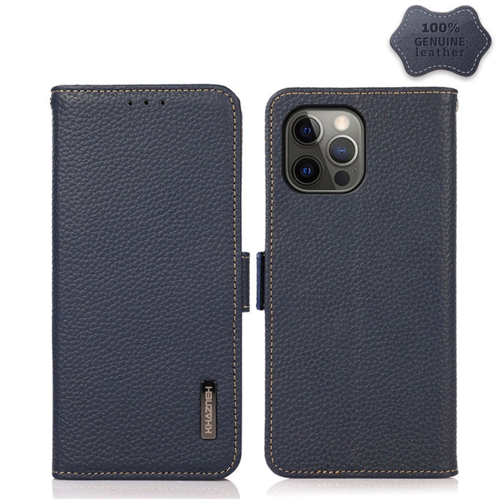 Estuche RFID de cuero genuino Litchi magnético lateral KHAZNEH