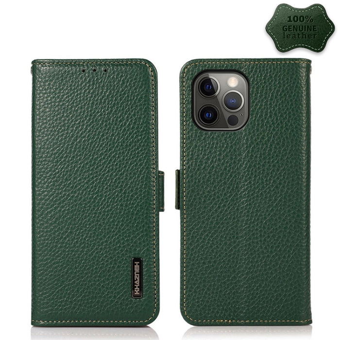 Estuche RFID de cuero genuino Litchi magnético lateral KHAZNEH