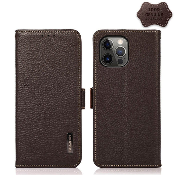Estuche RFID de cuero genuino Litchi magnético lateral KHAZNEH