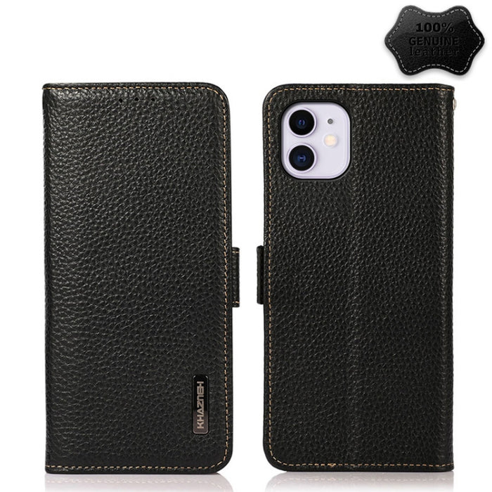 Estuche RFID de cuero genuino Litchi magnético lateral KHAZNEH