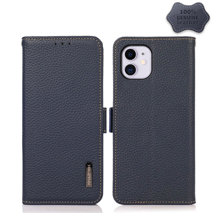 Estuche RFID de cuero genuino Litchi magnético lateral KHAZNEH